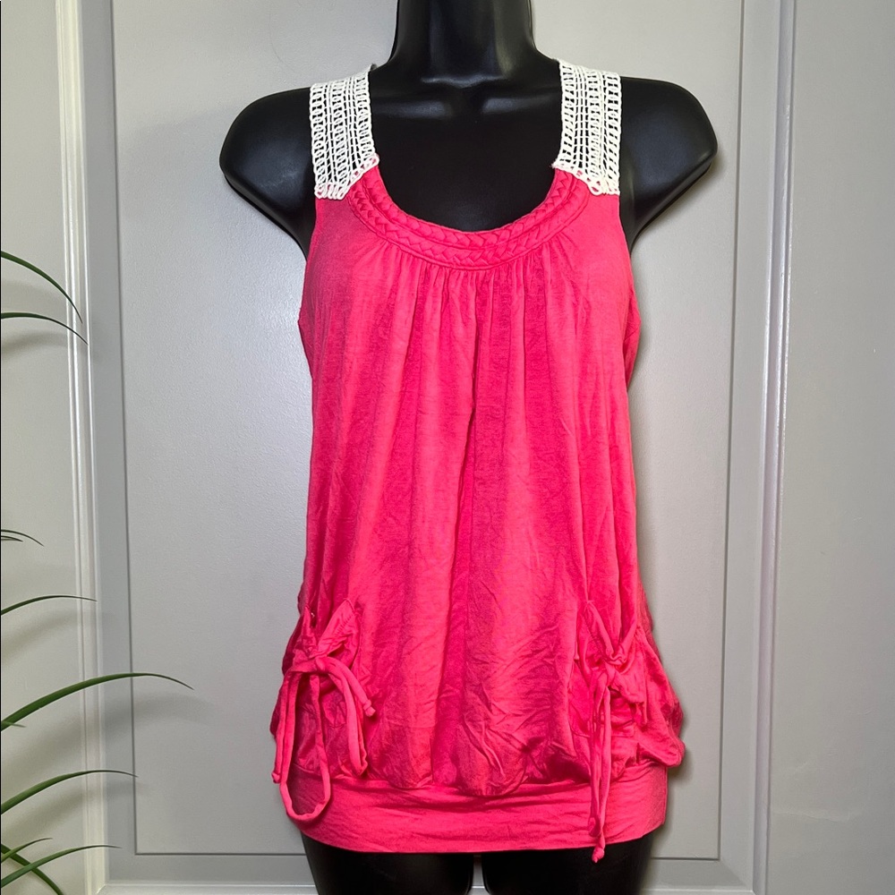 Chic Pink Tank Top with Crochet Details